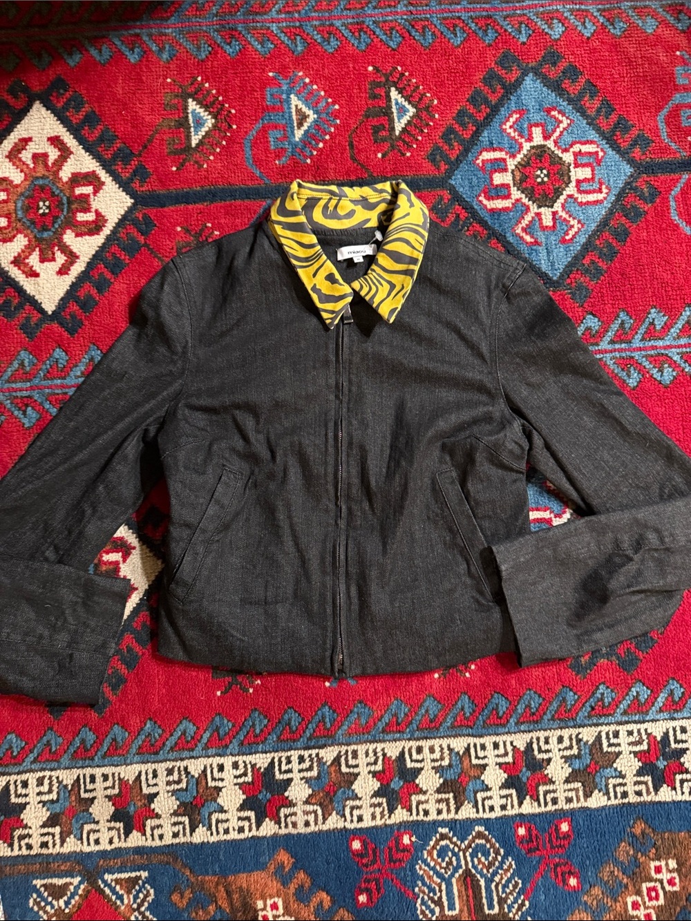 Miaou Black Bomber Jacket with Tiger Collar Medium